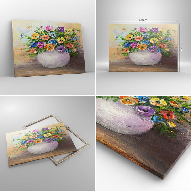 Bilder auf Leinwand 100x70cm Leinwandbild Blumen Blumenstrauss Vase bunt Gross Wanddeko Bild Schlafz