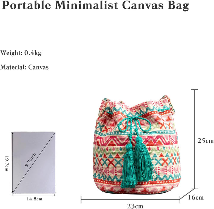 CORIOS Ethnischer Stil Handtasche Damen Canvas Schultertasche Böhmische Tote Beutel Quasten Henkelta