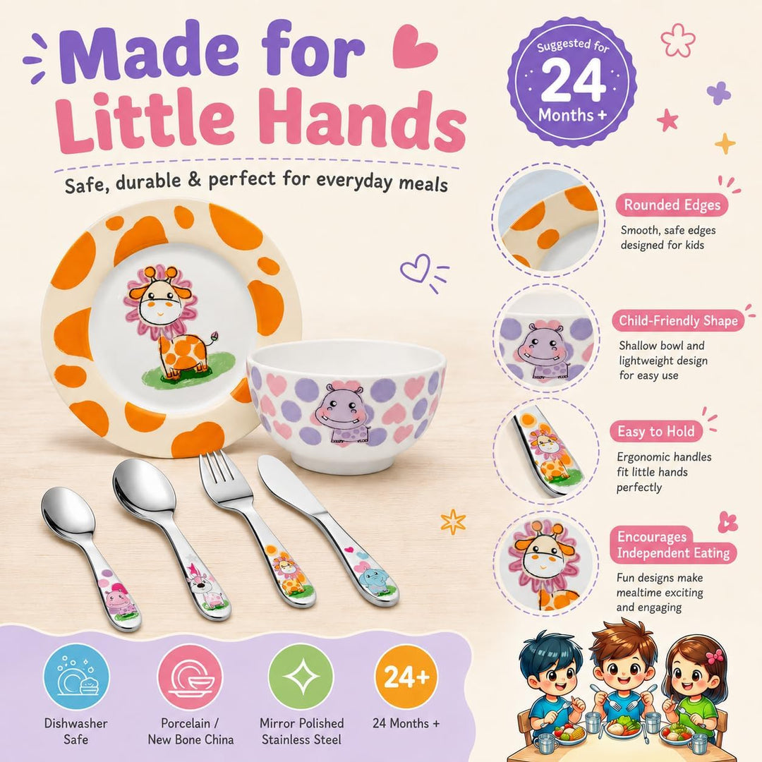 Exzact Besteck Geschenkset 6 Stücken aus Edelstahl/Kindergeschirr - 1 x Schale, 1 x Teller, 1 x Tafe