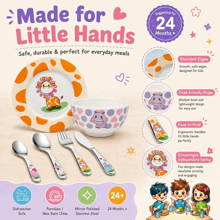 Exzact Besteck Geschenkset 6 Stücken aus Edelstahl/Kindergeschirr - 1 x Schale, 1 x Teller, 1 x Tafe