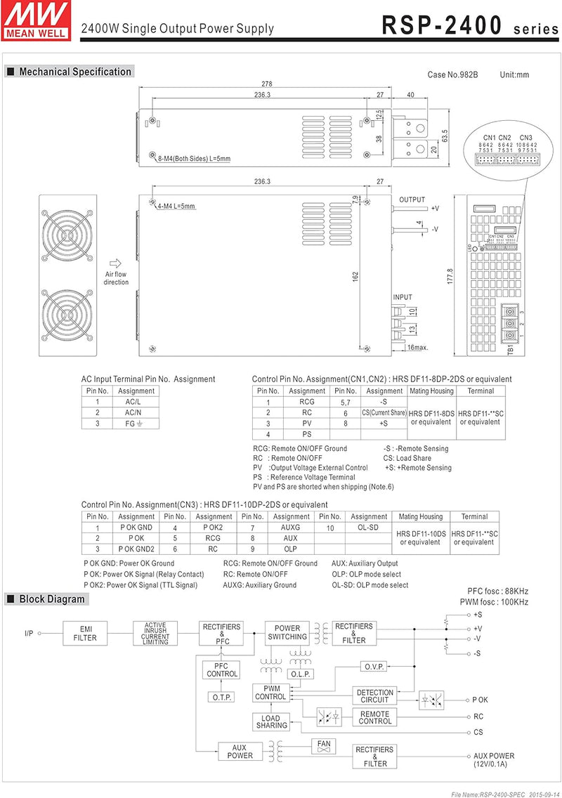 Mean Well RSP-2400-24 AC-DC Netzteil mit einzelnem Ausgang, RSP-2400-24