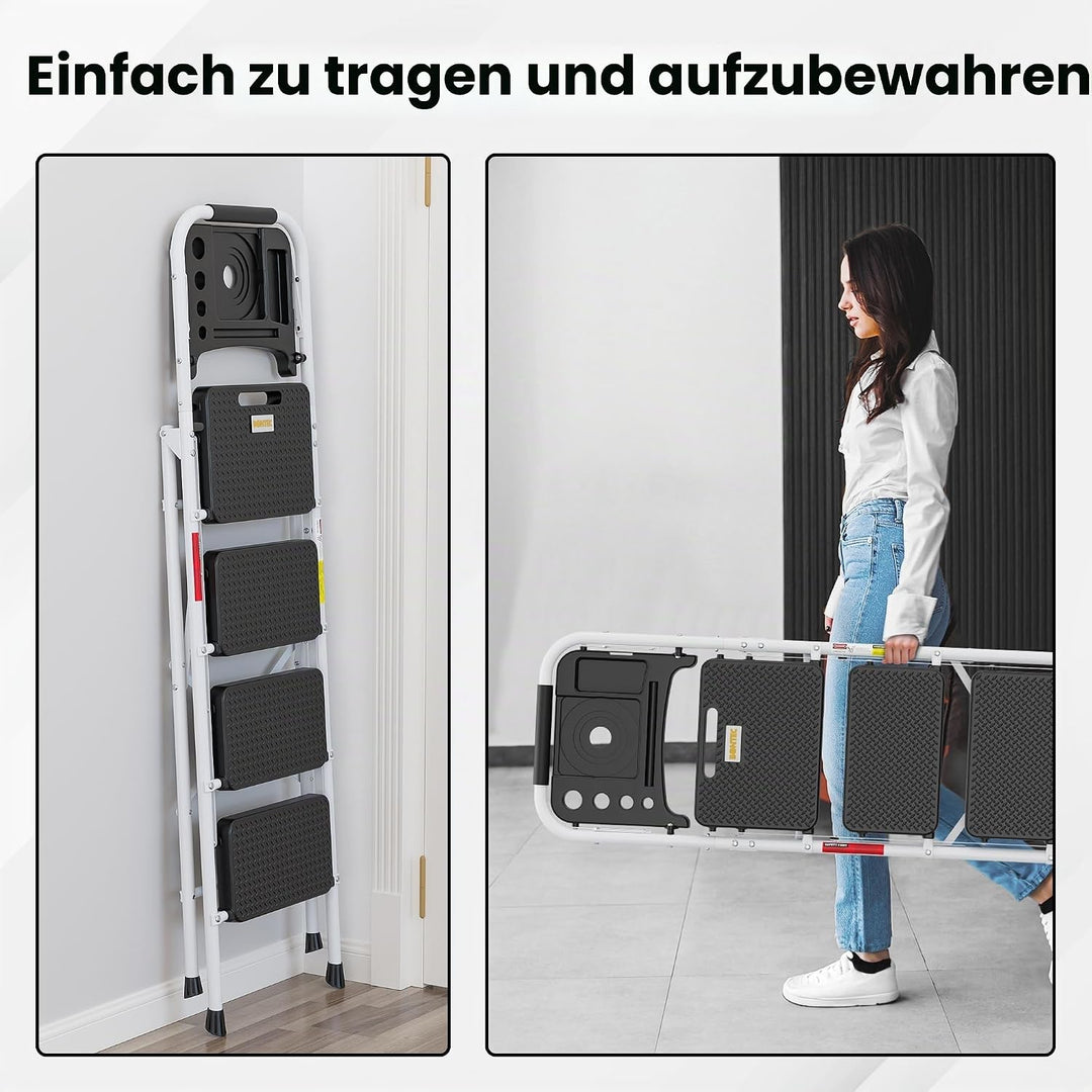 BONTEC Trittleiter 4 Stufen Klappbar, 181kg Kapazität mit Breiten Anti-Rutsch-Pedalen, Faltbarer Sta
