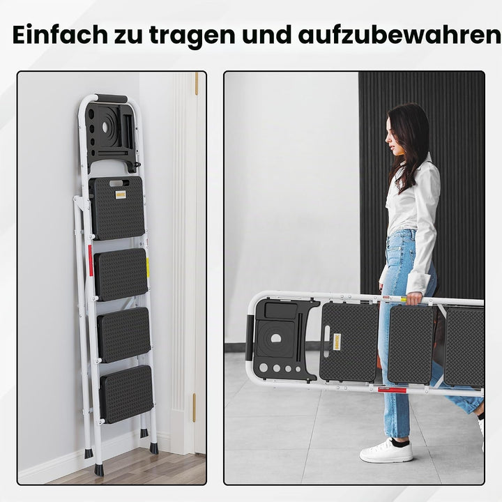 BONTEC Trittleiter 4 Stufen Klappbar, 181kg Kapazität mit Breiten Anti-Rutsch-Pedalen, Faltbarer Sta