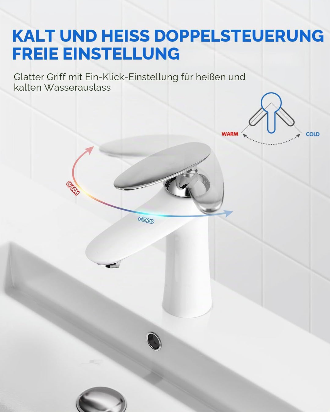 Wasserhahn Badezimmer,Kupfer Mischbatterie Wasserhahn Waschbecken Bad Armatur,1 Loch Mount Heisses K