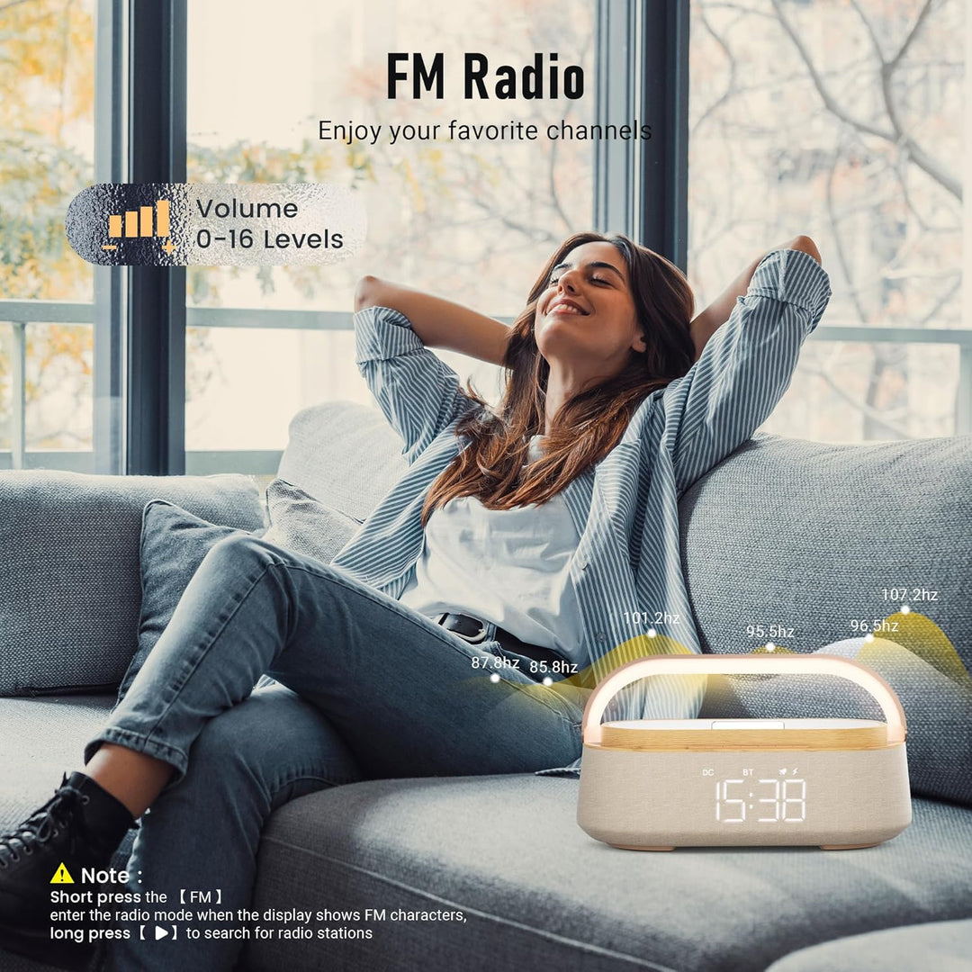 COLSUR Radiowecker Digital mit Wireless Charger, Bluetooth Lautsprecher mit USB-Ladegerät, Smart Wec