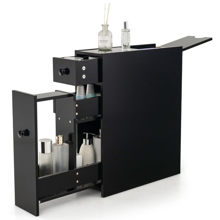 COSTWAY Nischenregal mit Schubladen, schmaler Nischenschrank aus Holz, Badschrank, Badregal, Seitens