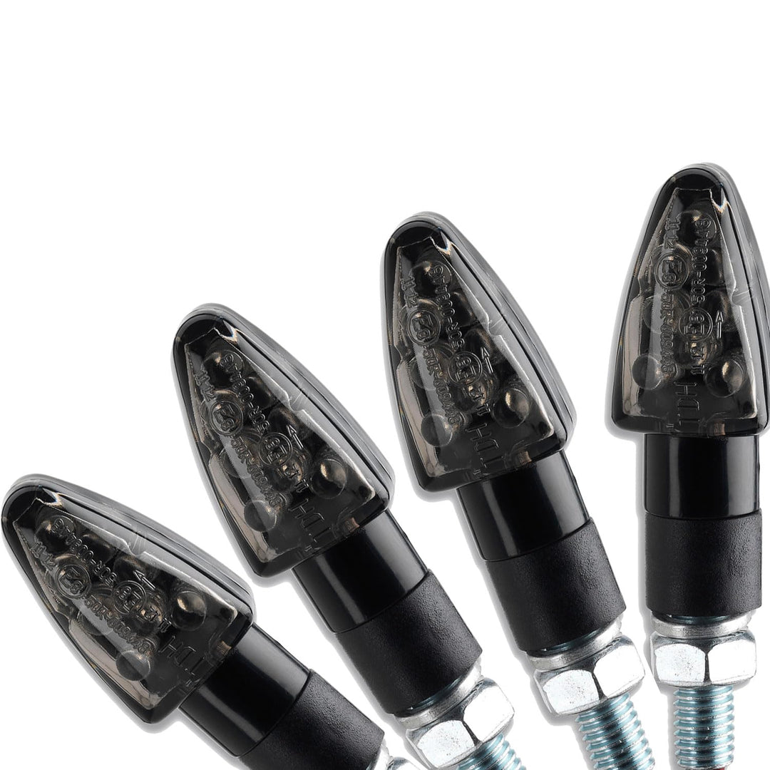 Germany Motorsports LED Motorrad Mini Blinker Wizzard Schwarz kurz universal 12V e-geprüft vorn hint
