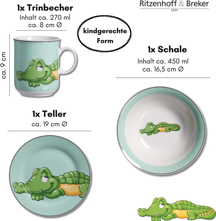 Ritzenhoff & Breker Kindergeschirr-Set Happy Zoo, Koko, 3-teilig Krokodil Koko, Krokodil Koko