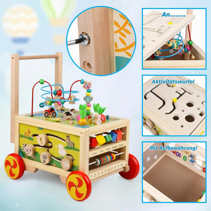 KABENFIS Holz Activity Cube mit Rädern für Jungen und Mädchen