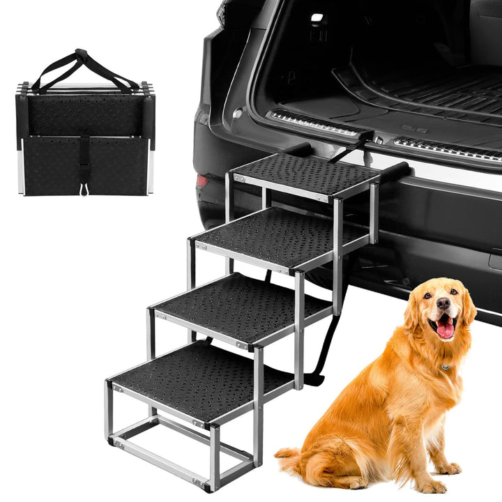 QWORK® 4-Stufen Klappbar Hundetreppe Auto, Anti-Rutsch Einstiegshilfe Auto für Kleine & Grosse Hunde