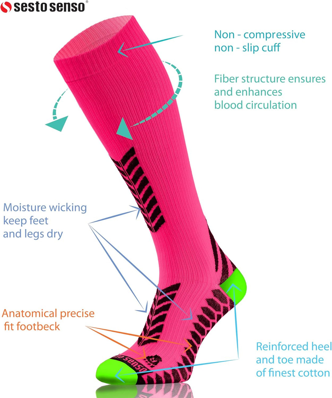 sesto senso 3 Paar Kompressionsstrümpfe Sport Damen Herren Unisex Bunt Hohe Sportsocken Laufsocken,