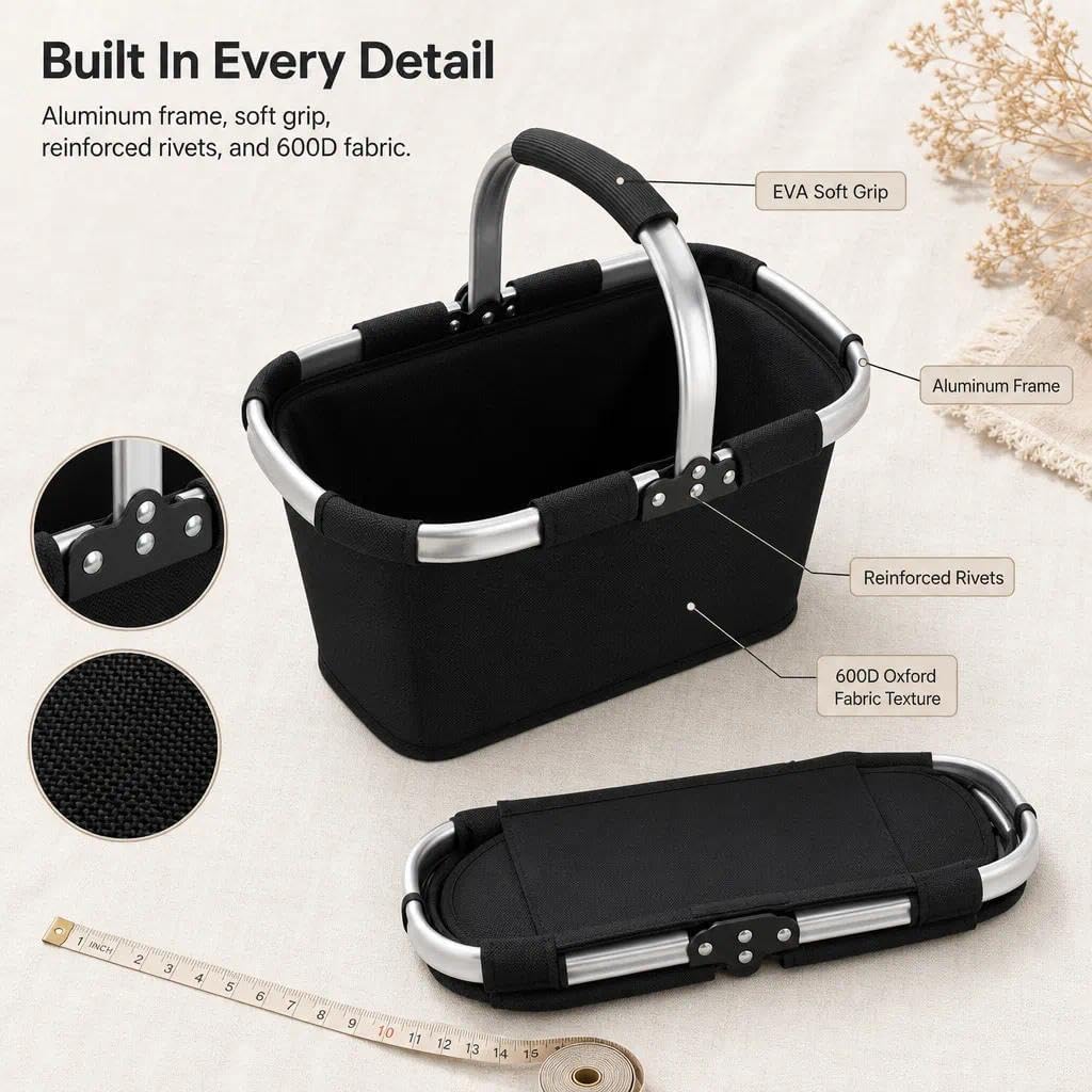 21L Faltbar Einkaufskorb,Picknickkorb,Tragekorb mit gepolstertem Griff,ideal für Einkaufen,Picknick