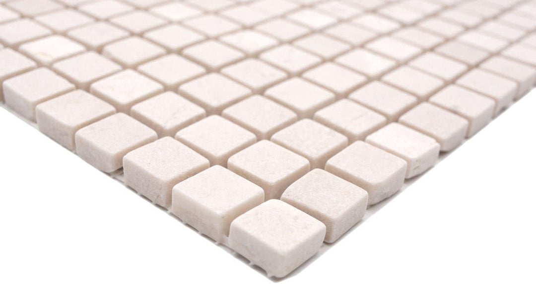 Mosaik Quadrat uni Botticino Anticato Marmor Naturstein Küche, Mosaikstein Format: 15x15x8 mm, Bogen