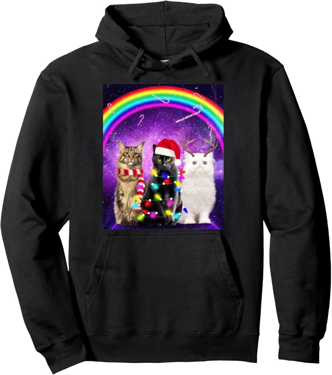 Merry Catmas Cat Christmas In Space Funny Kittens Cats Xmas Pullover Hoodie