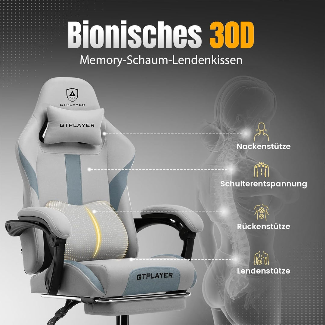 GTPLAYER Gaming Stuhl, Gamer Stuhl, Atmungsaktiver Bürostuhl aus Hochwertigem Stoff, Ergonomischer P