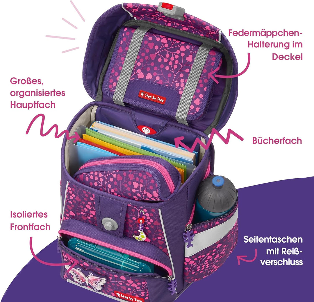 Step by Step Schulranzen-Set SPACE Shine, 5-teilig, ergonomischer Tornister mit Reflektoren, höhenve