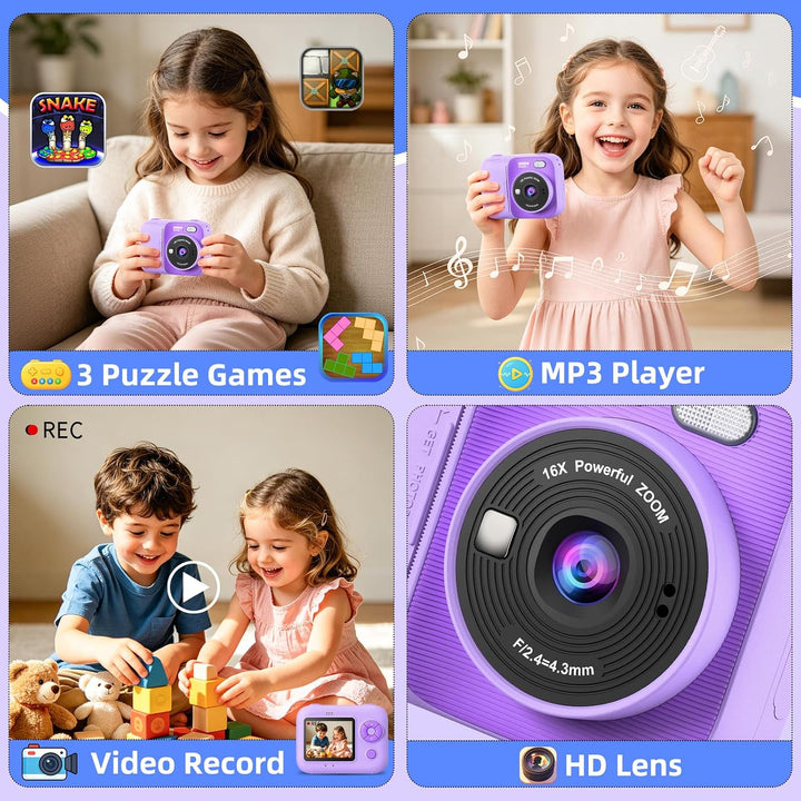 Kinder Sofortbildkamera, Digitalkamera mit Druck Lila, Lila