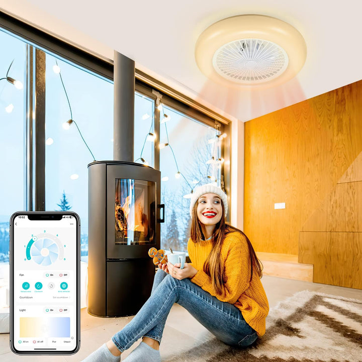 Daromigo Deckenventilator Mit Beleuchtung, 80W LED Stufenloses Dimmen Ventilator Beide Richtungen Dr
