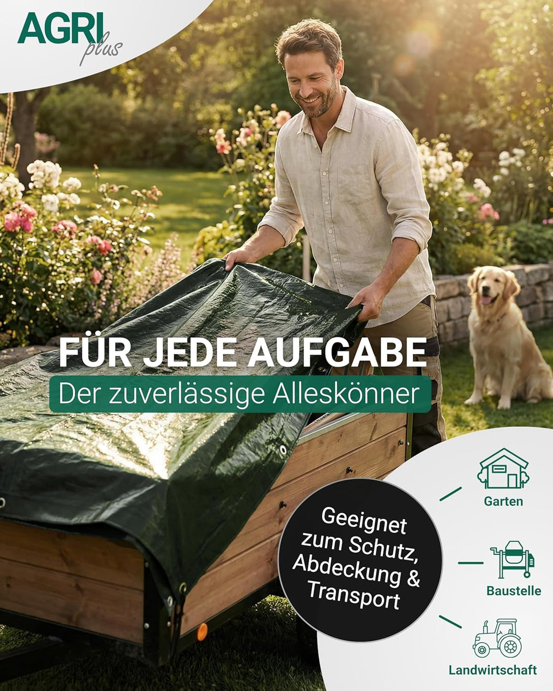 AGRI plus Gewebeplane mit Ösen I 8 x 12 m I Verschiedene Grössen I 250 g/m² Folienstärke I Stabile &amp;