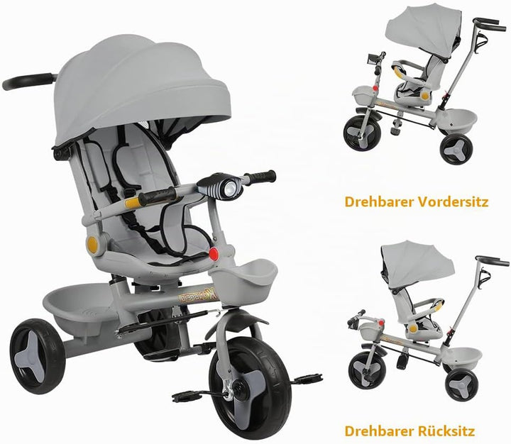 Multi-Funktions-Kinderdreirad, Dreirad 5 in1, Kleinkind-Dreiräder-Kinderwagen, mit Verstellbarem Sch