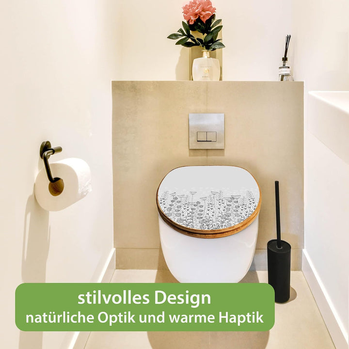 banjado Design WC Sitz Bambus Absenkautomatik 45,8x37,5cm - Toilettendeckel mit Absenkautomatik Holz