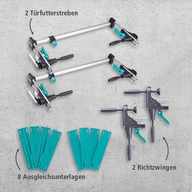 wolfcraft 12-tlg. Türfutter-Montage-Set PRO - Zargenspanner Komplettset | Profi Einbauset für Türen