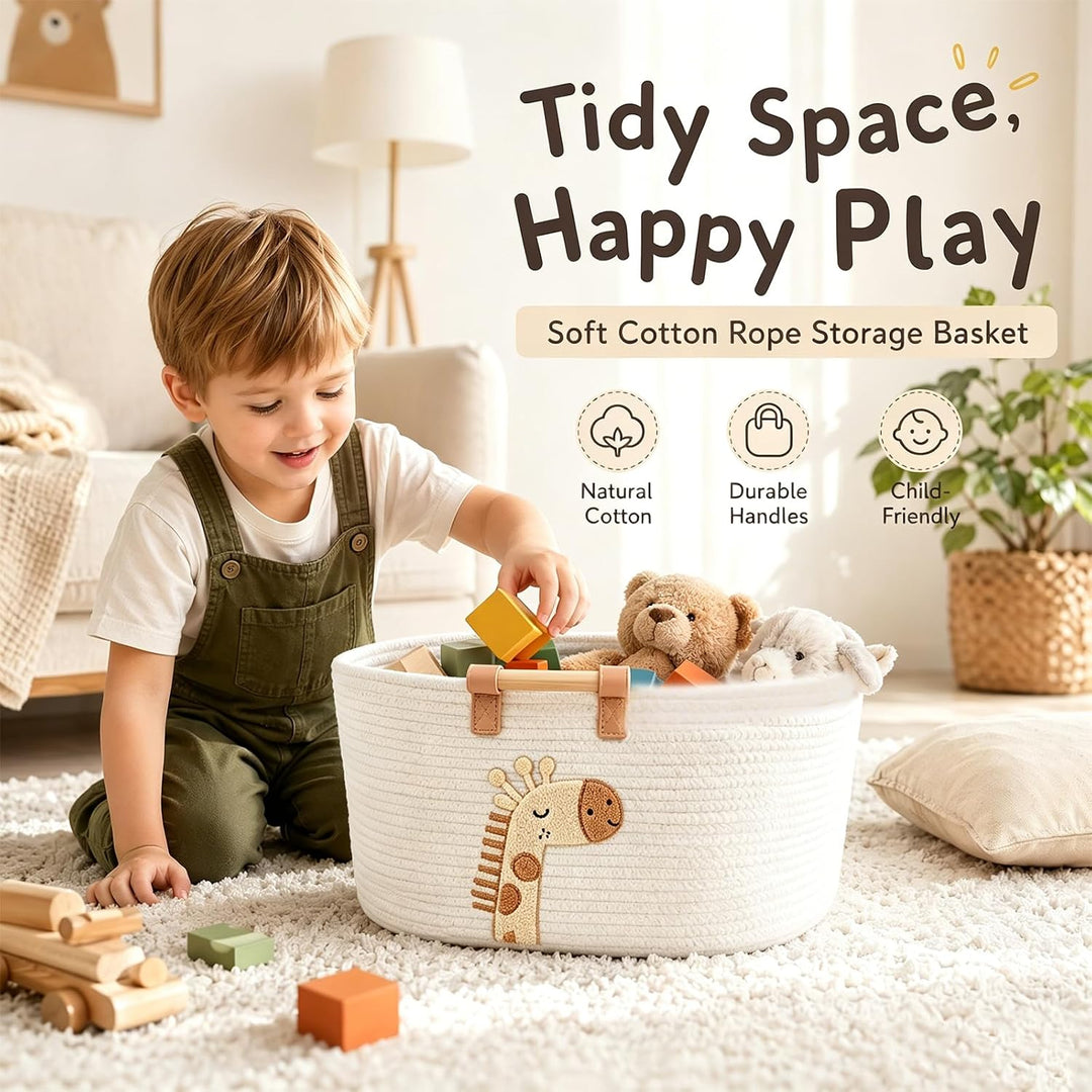Aufbewahrungskorb Baumwollseil mit Holzgriffen Spielzeugkorb Kinderzimmer Organizer, Geflochtener De