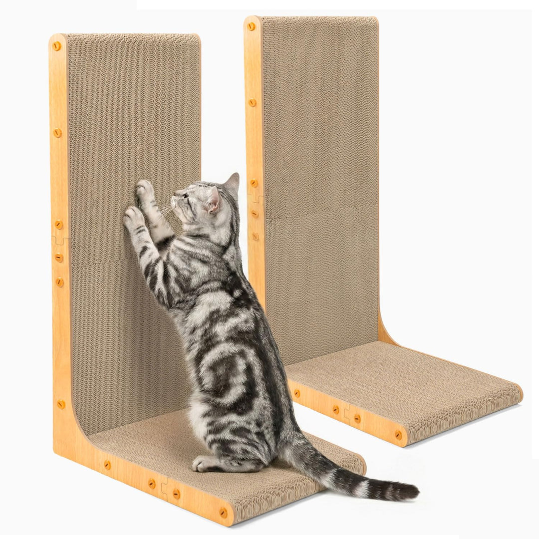 Conlun Kratzpappe für Katzen, 66 cm L-förmige Kratzunterlage wandmontiert, senkrechter Kratzbaum aus