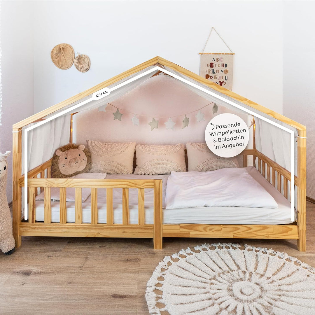 Hausbett Himmel [in 12 Farben] Betthimmel Hausbett aus 100% Baumwolle Musselin - Stoffhimmel für Hau