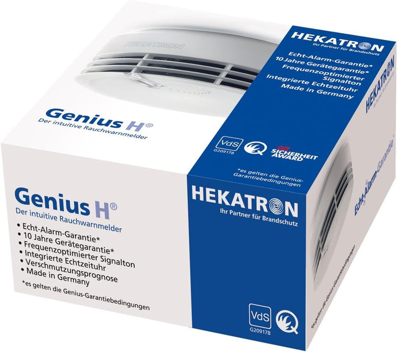 Hekatron 31-5000001-12-01 Rauchmelder Genius H mit integrierter Batterie (10 Jahre Lebensdauer) – LE