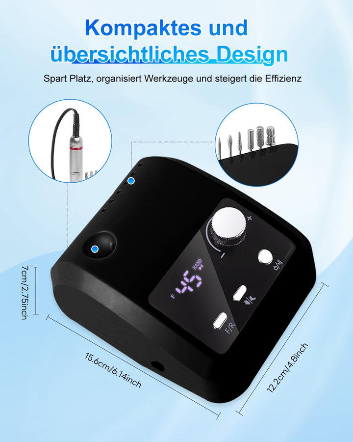 CozyZen Elektrische Nagelfräser Professional: 45000 U/min Nagelpflege-Kit mit LCD-Display, Hand- & F