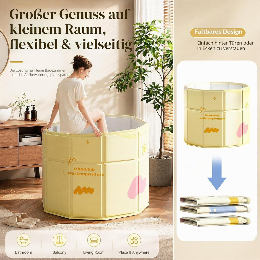 CEWROM Faltbare Mobile Badewanne Gelb 70cm, Zusammenklappbare Badewanne für Dusche/SPA Outdoor, Trag