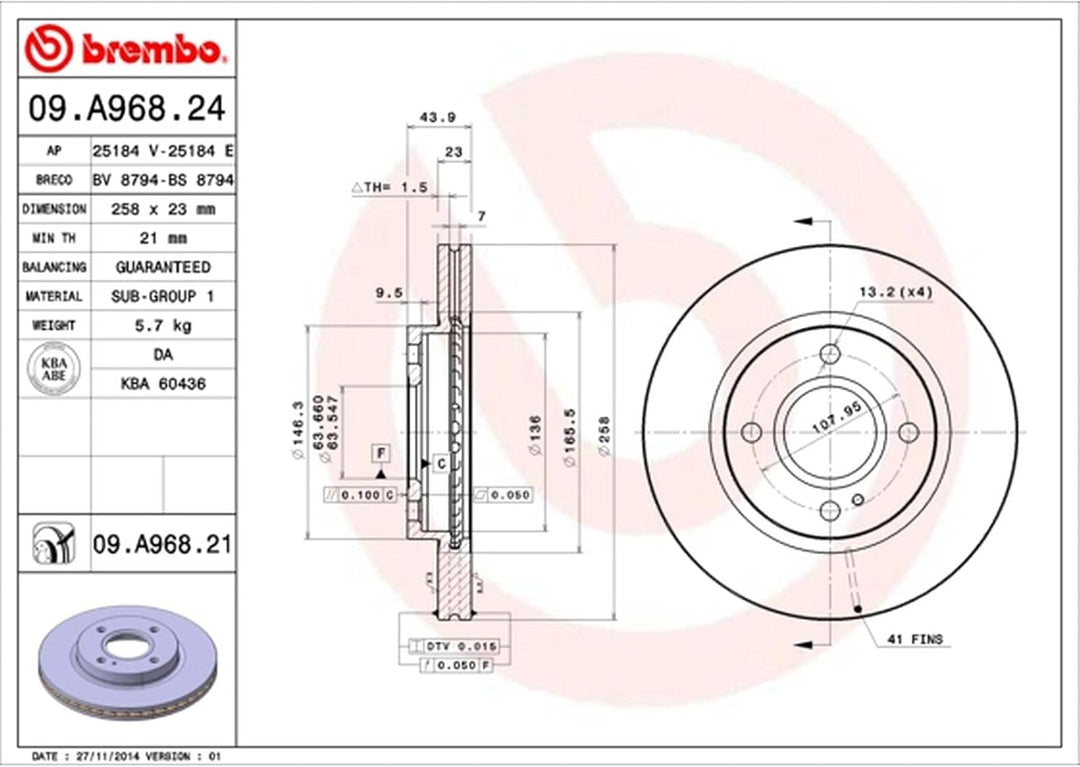 Brembo 09.A968.24 Bremsscheibe - Paar & P 24 072 Bremsbelagsatz, Scheibenbremse - (4-teilig) Bundle