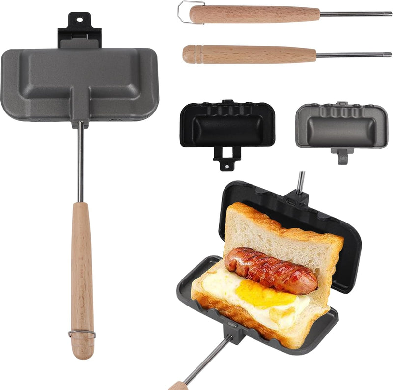Doppelseitige Sandwichmaker, Sandwichtoaster a Gas Antihaft Sandwicheisen Flip Grillpfanne für Waffl