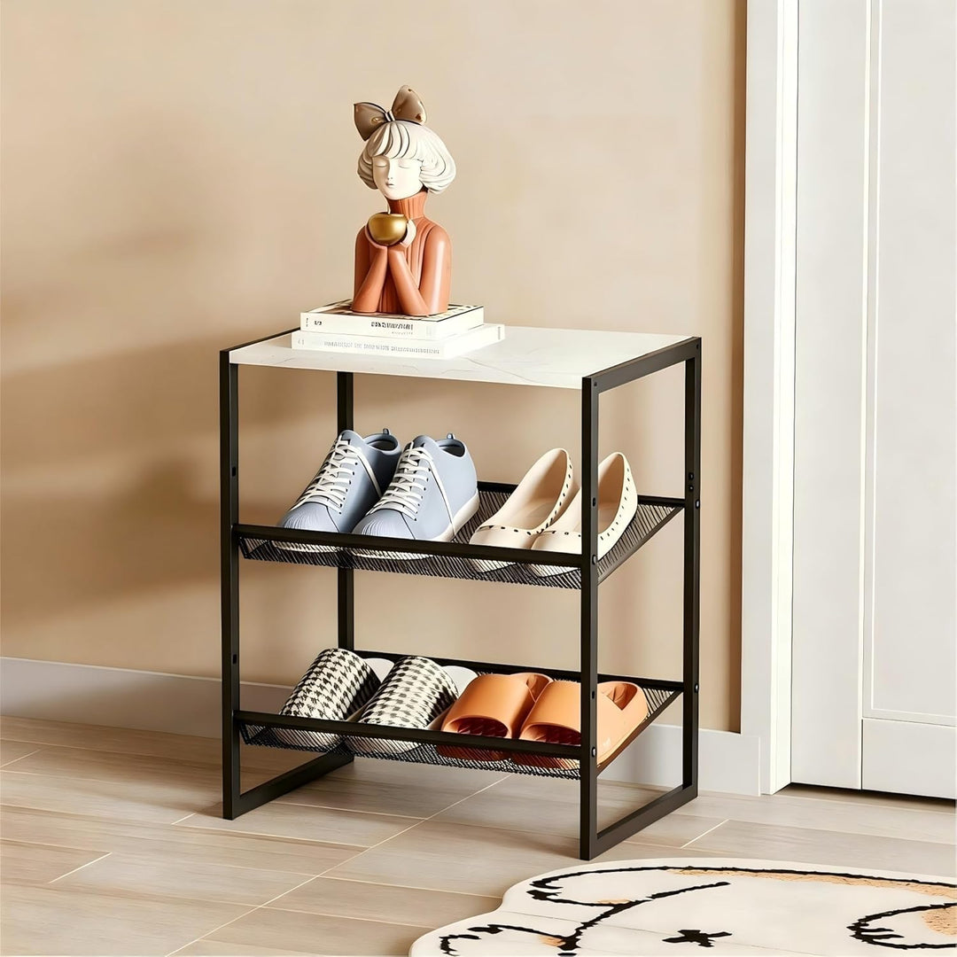 Huhote Schuhregal 3 Ebenen, Schuhständer Metall, Schuhregal Klein, Schuhablage, Schuhaufbewahrung, S