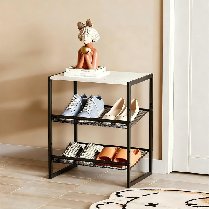 Huhote Schuhregal 3 Ebenen, Schuhständer Metall, Schuhregal Klein, Schuhablage, Schuhaufbewahrung, S
