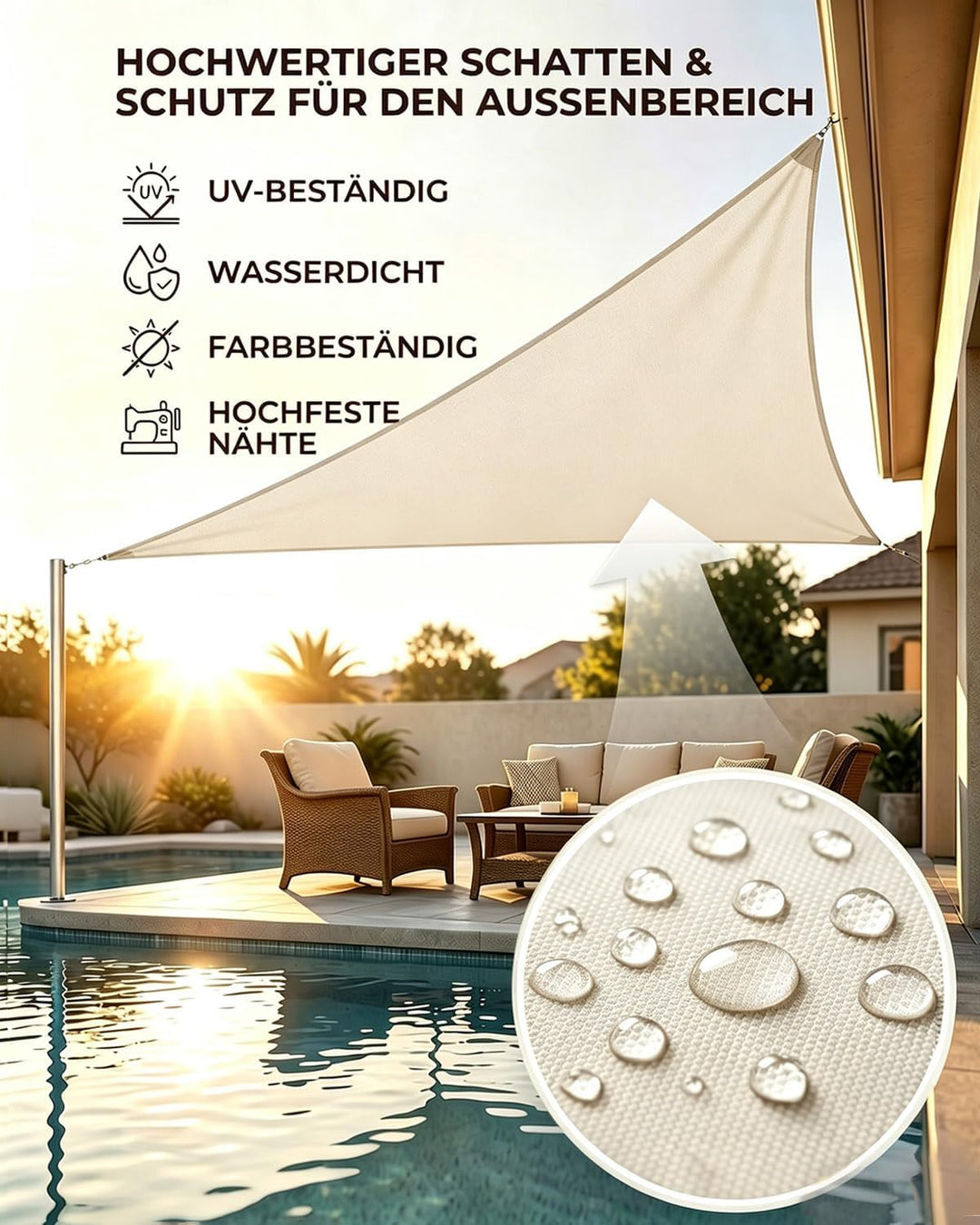 Sonnensegel Dreieckig 3x4x5m Wasserdicht, Sonnenschutz Windschutz, Premium HDPE Wetterbeständig Atmu