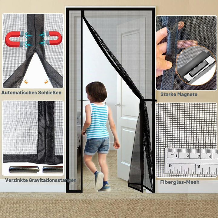 Risareyi Seitliche Öffnung Magnet Fliegengitter Balkontür 160x215cm Schwarz