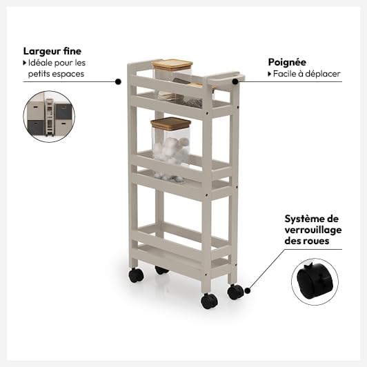 5five - servierwagen mit Rollen 3 Ebenen colorama naturbeige