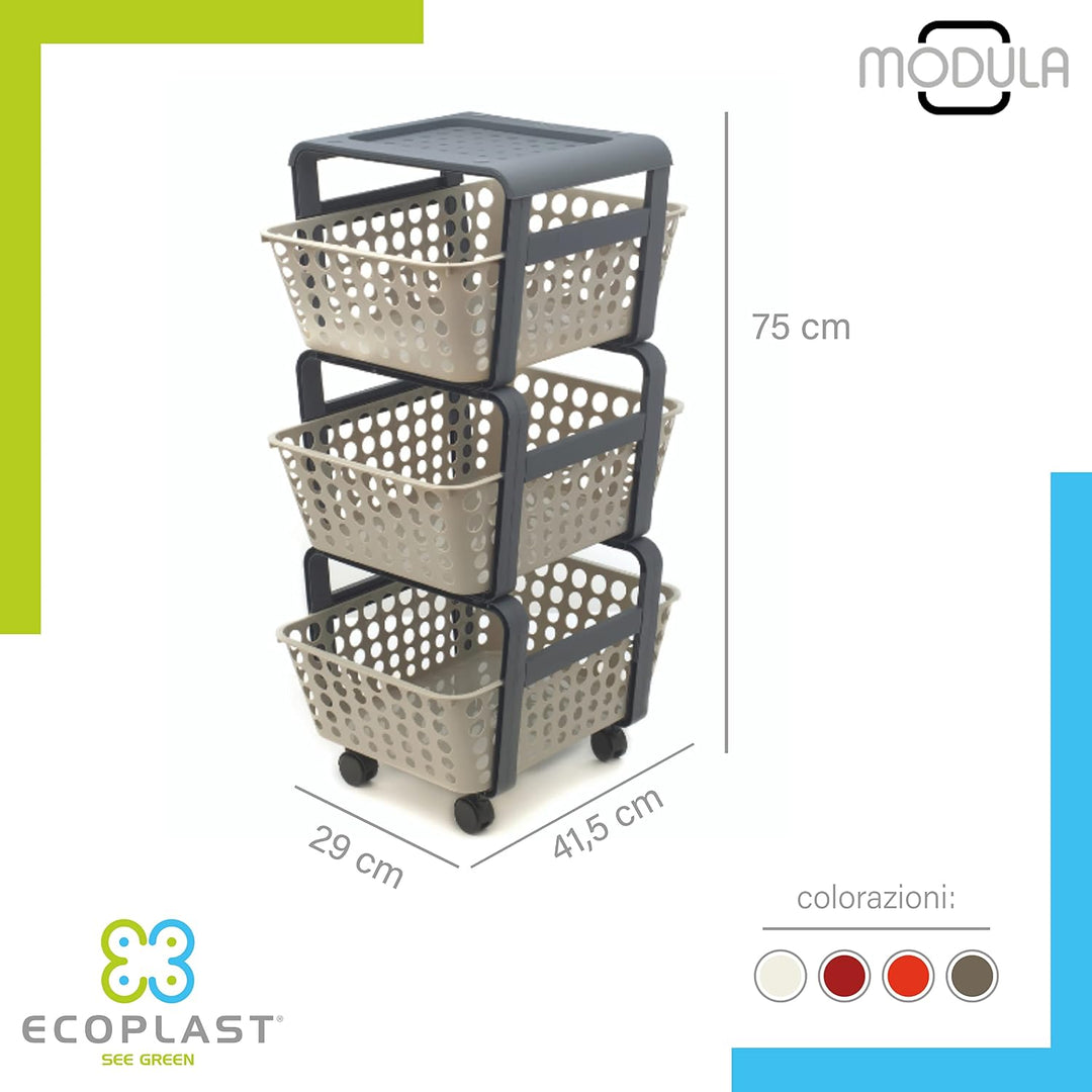 Ecoplast Beistellwagen aus Kunststoff mit Rollen Modula Terrakotta
