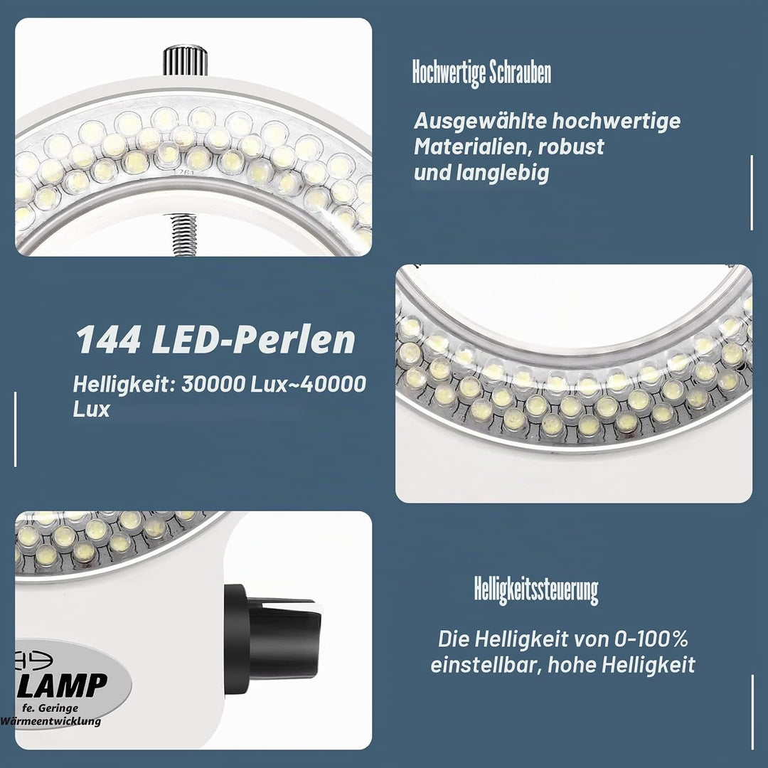 Jevina 144LEDs Ringlicht Ringleuchte Fuer Mikroskop Microscope Lampe Licht 6000K 0-100% Einstellbar