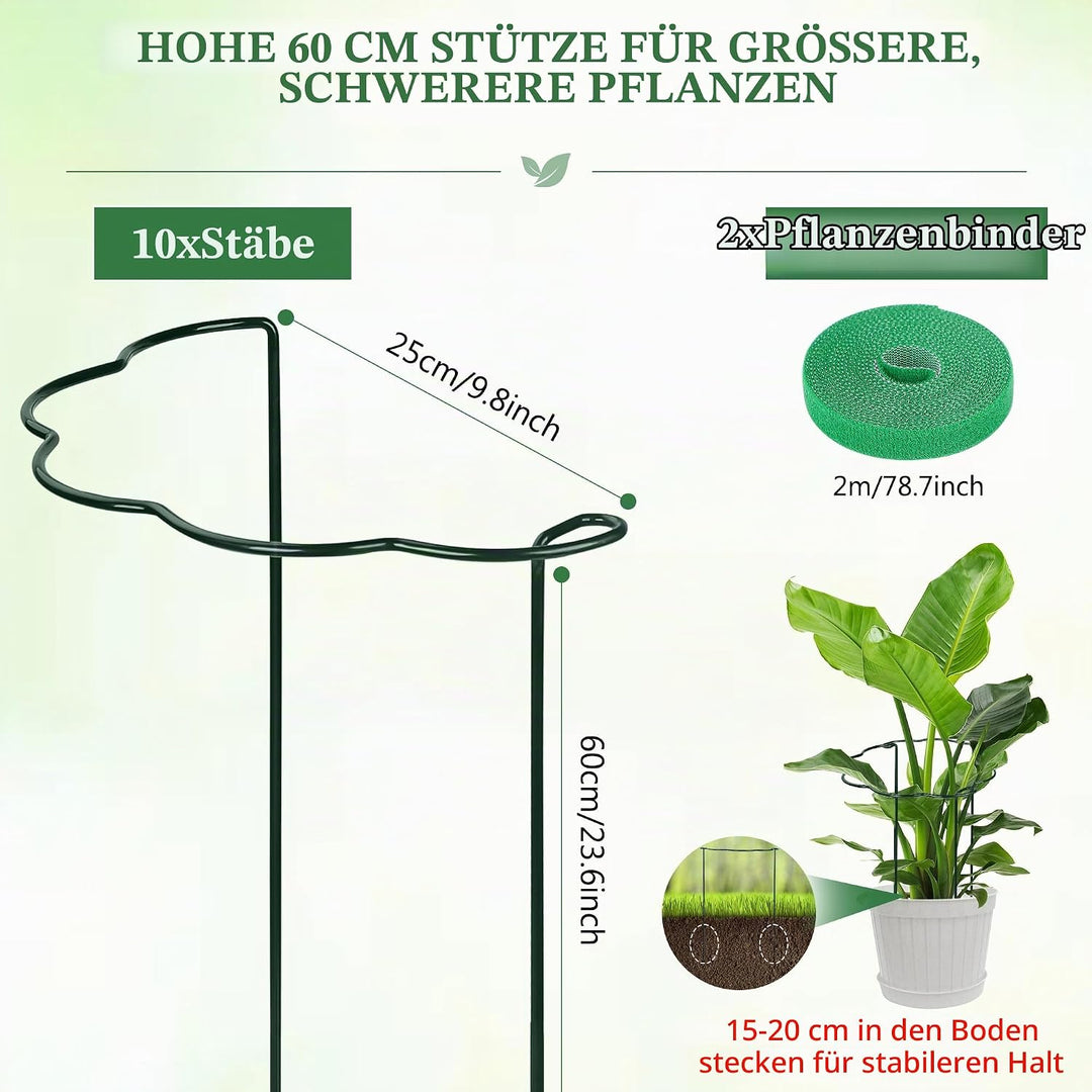 COZCLAM 10 Stück Pflanzenstütze 25 x 60 cm, 4 mm Metall Staudenhalter Halbkreis Wellenform, Pflanzst