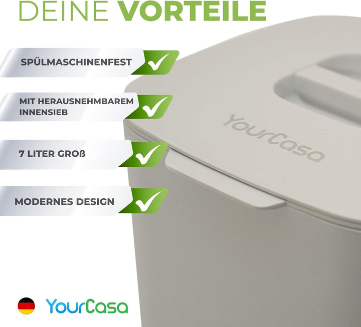 YourCasa® Biomülleimer Küche - 7L - Komposteimer für alltäglichen Biomüll Behälter - Spülmaschinenfe