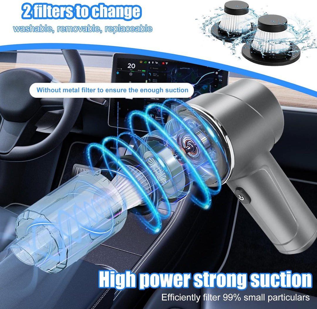 Handstaubsauger Akku Kabellos 12000PA 4 in 1 Mini Autostaubsauger mit 2 Waschbar HEPA-Filter Für den