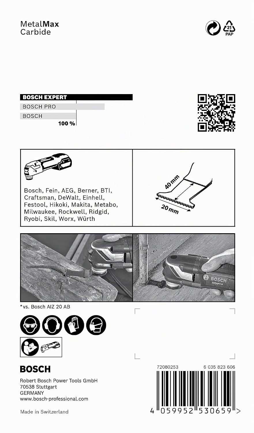 Bosch Professional 5x Sägeblatt Expert MetalMax AIZ 20 AIT (für Stahl, Edelstahl, Breite 20 mm, Zube