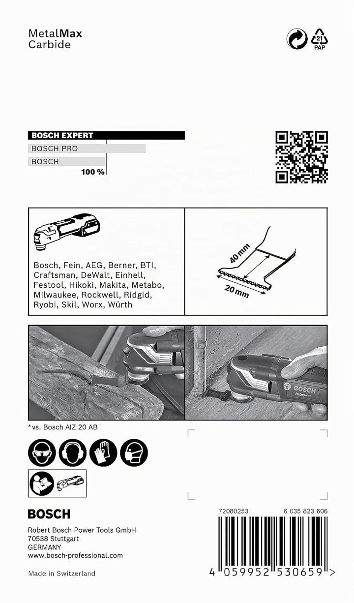 Bosch Professional 5x Sägeblatt Expert MetalMax AIZ 20 AIT (für Stahl, Edelstahl, Breite 20 mm, Zube