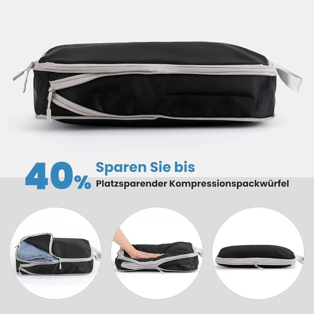 Packwürfel Kompression für die Reise - Extrem platzsparender Koffer-Organizer-Set, wasserdichte Pack