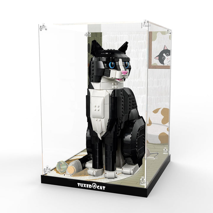 cooldac Acryl-Vitrine kompatibel mit Lego 21349 - Schwarz-weisse Katze, Staubdichte mit HD-animierte