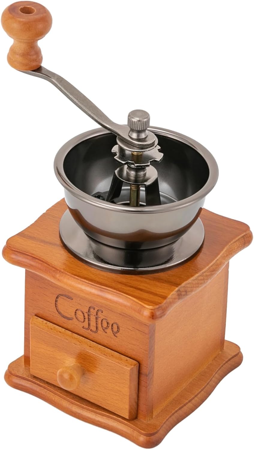 Kaffeemühle Manuell, Retro Handkaffeemühle mit Handkurbel und Holz Schublade, Kaffee Handmühle für E