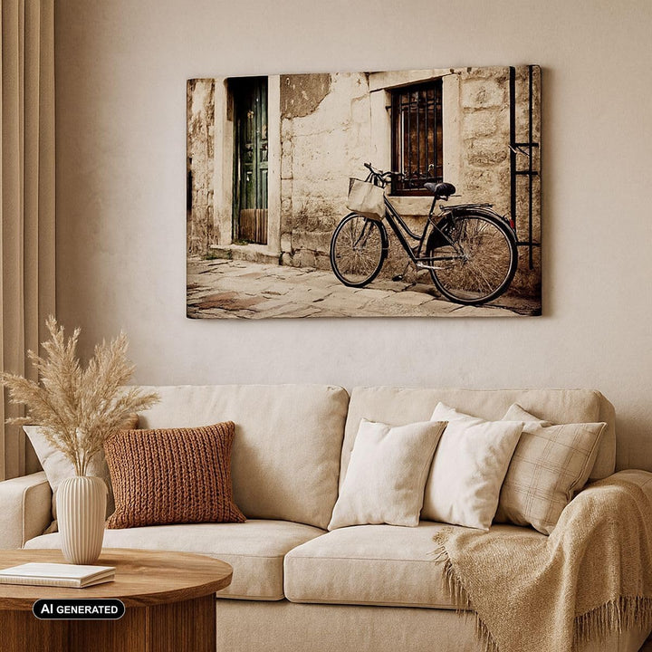 Bilder auf Leinwand 100x70cm Leinwandbild Strasse Fahrrad Stadt Ruinen Gross Wanddeko Bild Schlafzim